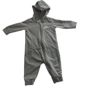 Nike Gray Baby Hooded Full-Zip Coverall Romper 6M With Logo & Pockets